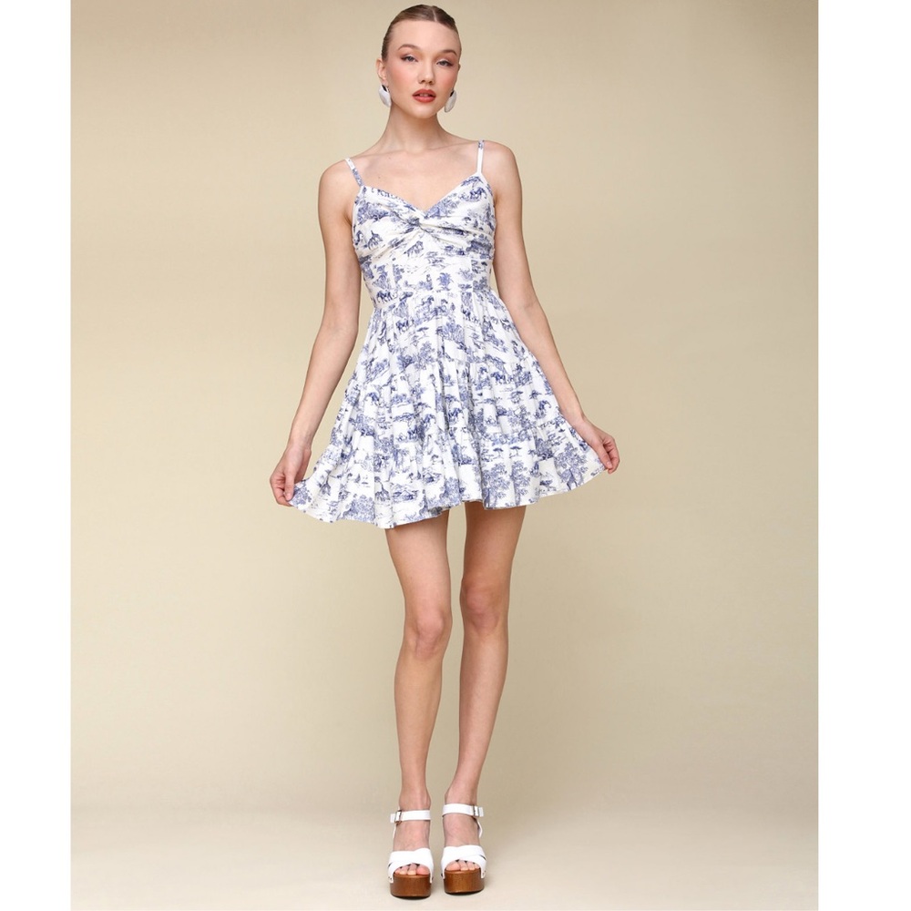 Avec Les Filles Women's Toile-Print Linen-Blend Tiered Fit & Flare Dress